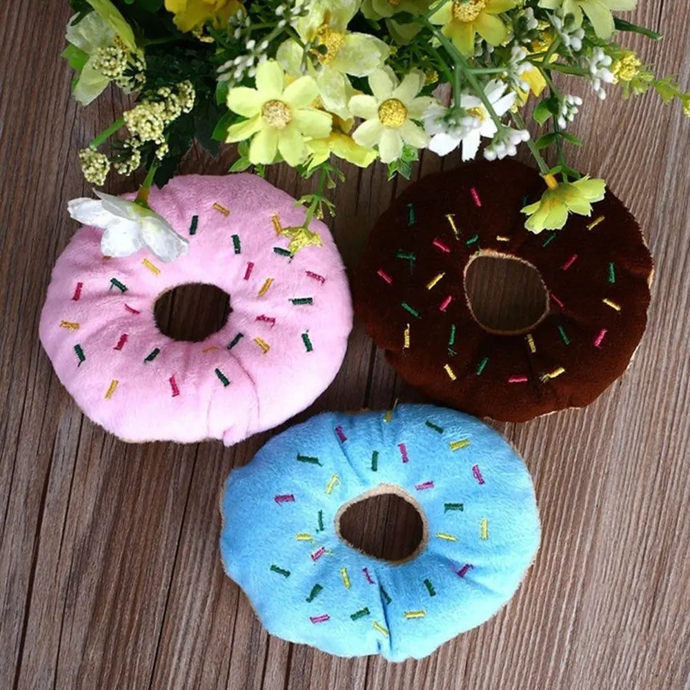 Cotton Sightly Sound Squeaker Pet Animal Play Donut Pet Toys 3 Color Dog Toy