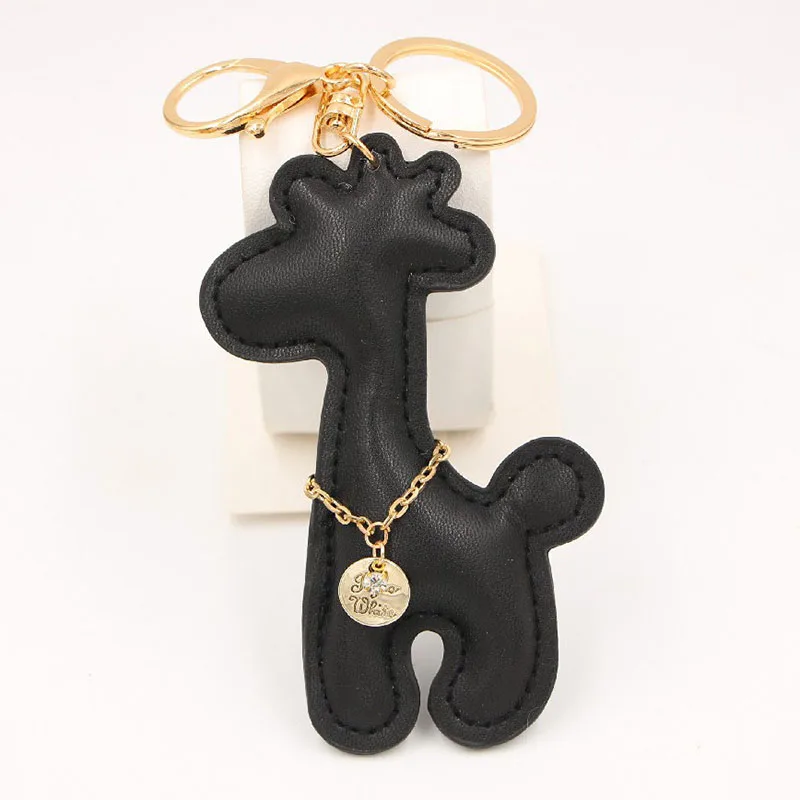 Exquisite Leather Keychain Giraffe Deer Dog Pendants DIY Women Men Handbag Bag Car Key Chain Ring Holder Keyring Jewelry Gift