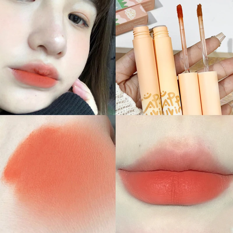 Fluwelen Matte Vloeibare Lippenstift 3-kleurige Hydraterende Waterdichte, Duurzame Nude Abrikozenlip Tint Antiaanbakbeker Lipgloss Koreaanse Make-Up