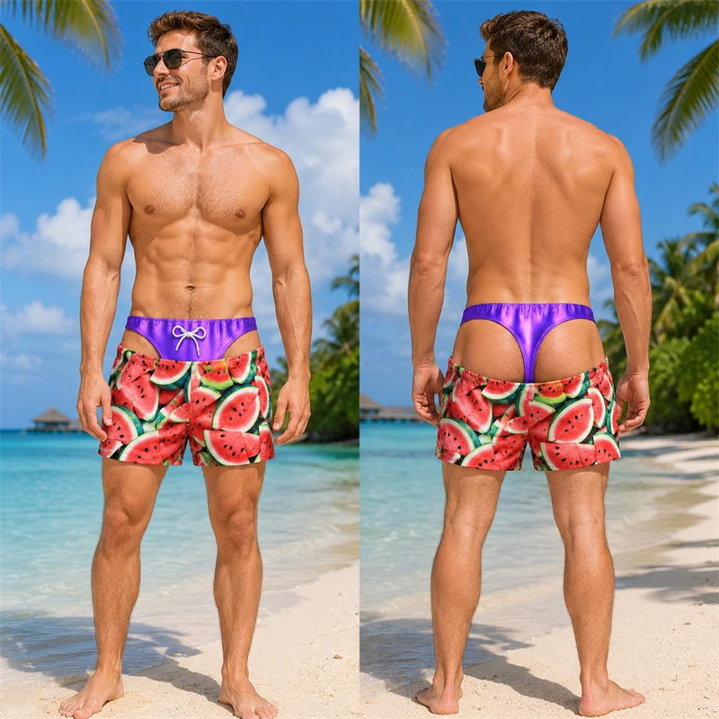 Lustige Badehose mit Fruchtmotiv für Männer, 3D-Druck, Fake-Gesäß-Muster, Strandshorts, Party-Boardshorts, trendig für Freund oder Ehemann – Detail 6