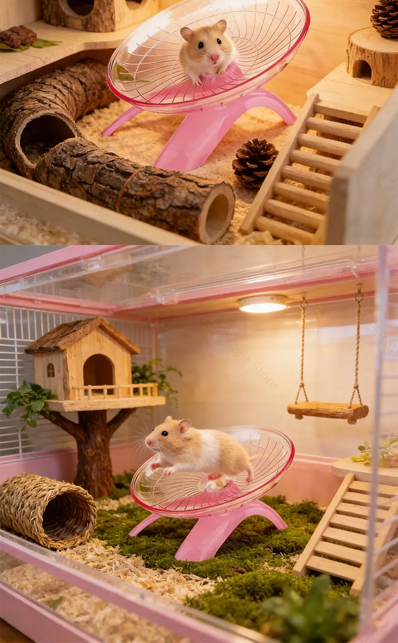 Geräuscharmes Hamster-Flugteller-Laufrad für syrische Hamster, Igel & Eichhörnchen – Stabiler Ständer, rutschfestes Spielzeug – Detail 12