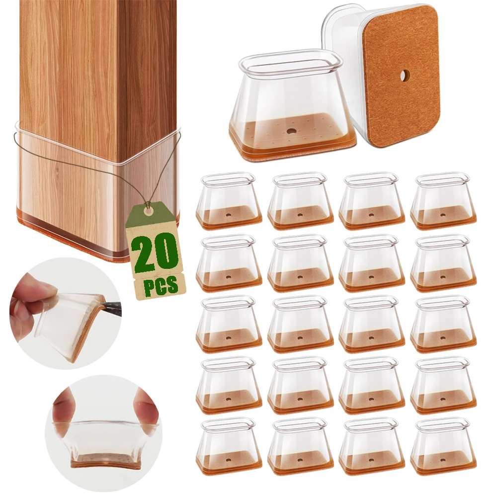 20-Pack Chair Leg Noise Reduction Covers Floor Protection Silent Chair Feet Caps for Office And Home Furniture