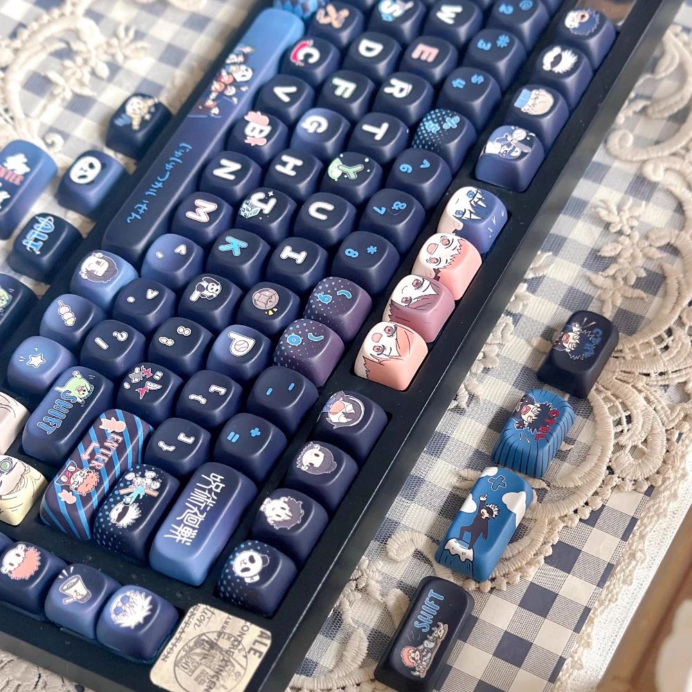 Jujutsu Kaisen 테마 키 캡 세트 5면 승화 PBT 만화 애니메이션 MOA 귀여운 키 캡 128 키 맞춤형 키보드 캡