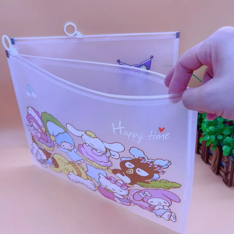 Sanrio-bolsas transparentes para documentos A4, bolsa sellada de almacenamiento de datos, suministros de papelería de aprendizaje para estudiantes,