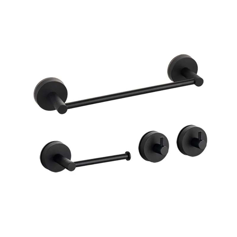 

4-Piece set Vacuum suction cup matte black wall-mounted bathroom accessories set Towel bar Toilet paper holder Towel rack