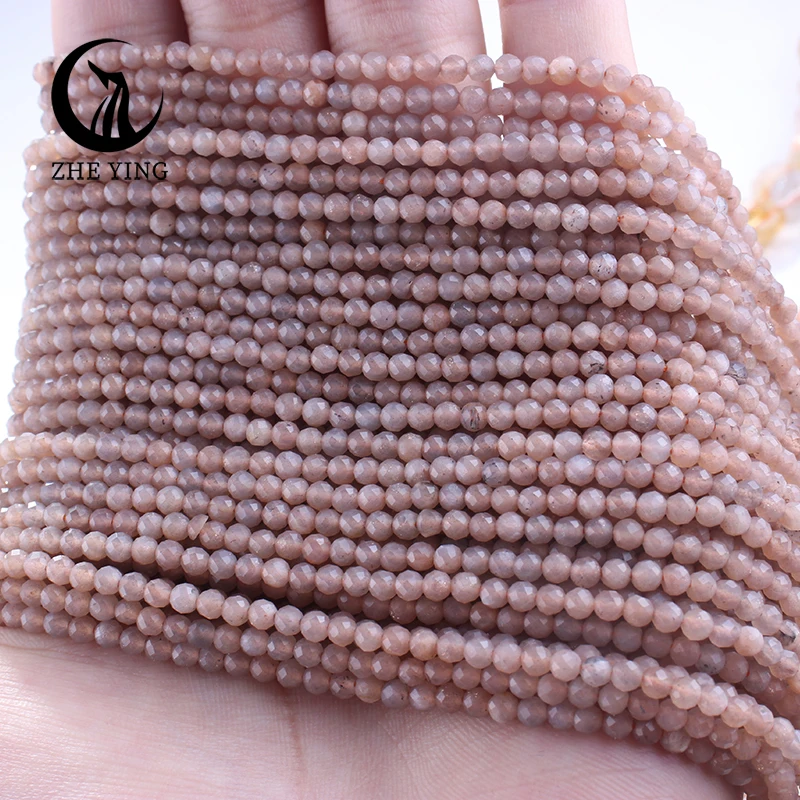 3mm Natural Faceted Sunstone Stone Small Tiny Amazonite Agates Stone Beads For DIY Jewelry Making Bracelets Accessories 15''