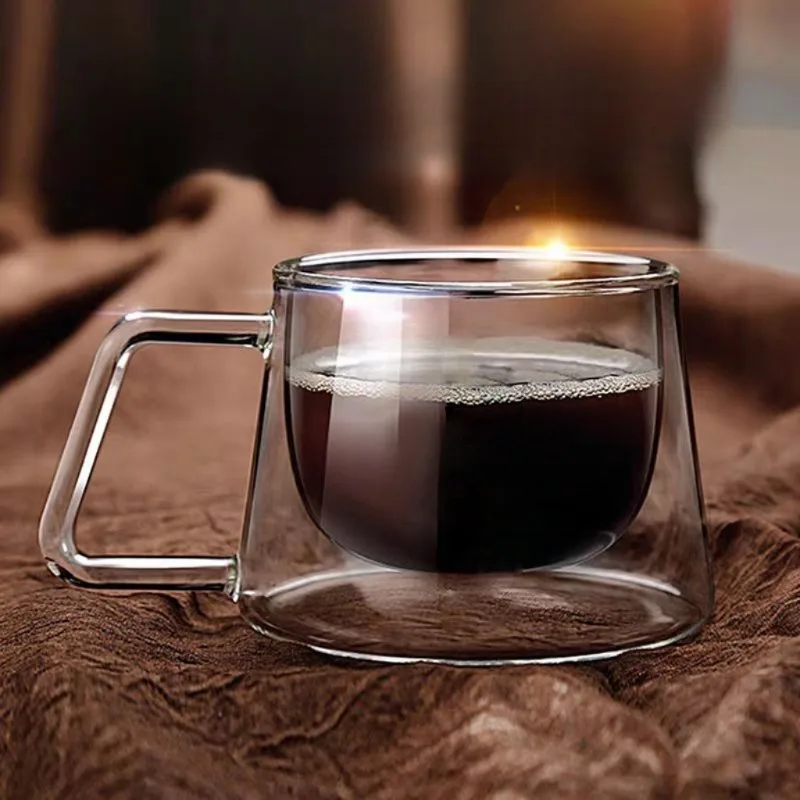 200 ml hitzebeständige doppelwandige Espressotasse aus Glas mit Griff – transparenter Kaffeetasse für Cappuccino, Latte, Tee und Mehrzweck
