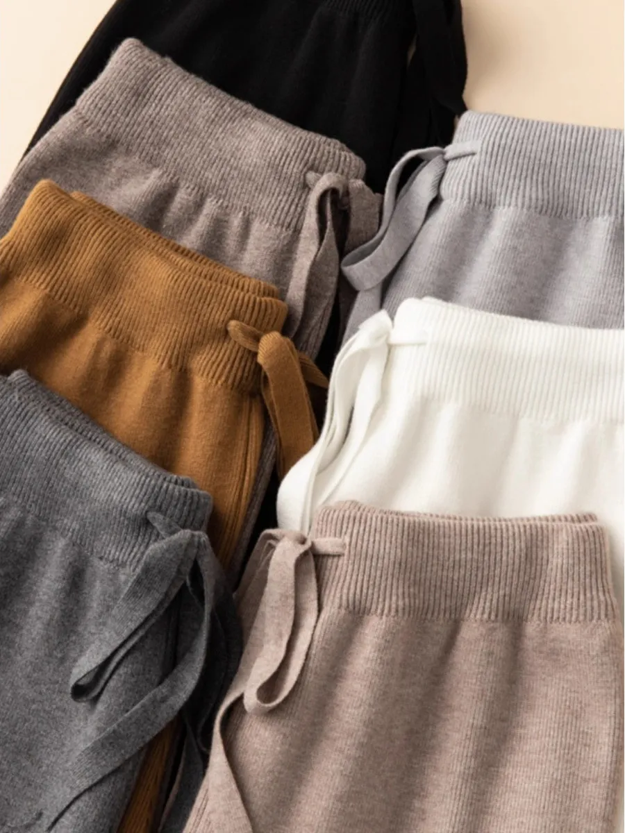 

Женские шерстяные вязаные широкие брюки, осенне-зимние драпированные тонкие прямые брюки длиной до пола, повседневные брюки с высокой талией