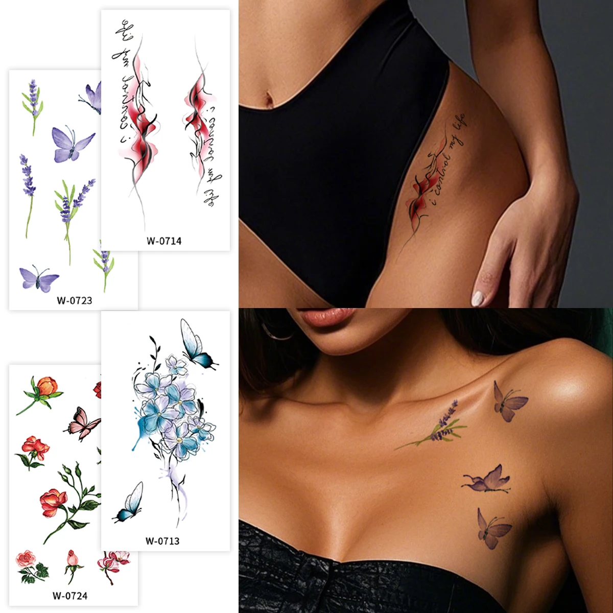 

Temporary Tattoo Sticker Flowers Butterfly Whales Dolphins Waterproof Tattoo Sticker For Women and girls Body Art Tattoo Sticker