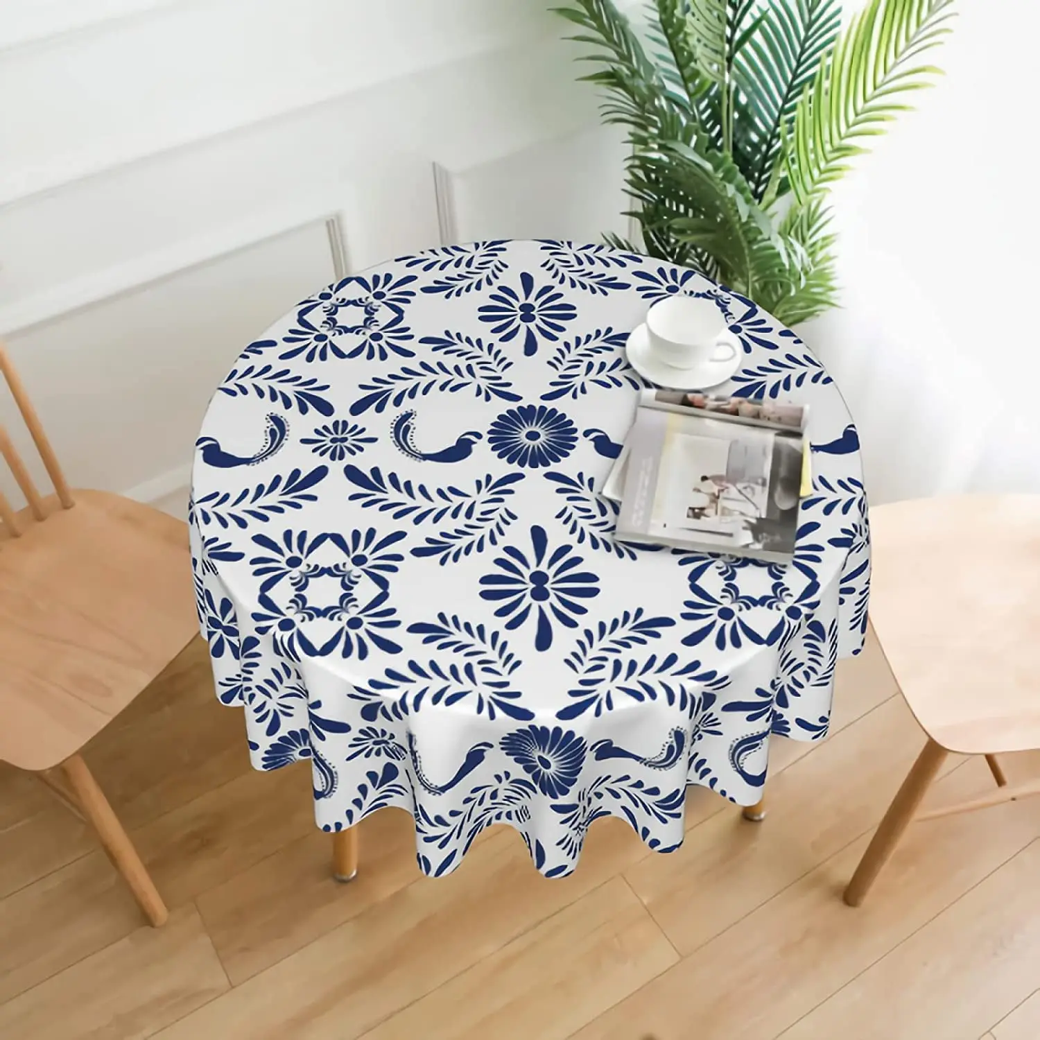 Round Tablecloth 60 Inch Mexican Talavera Table Cloths Waterproof Table Cover for Wedding Party Dining Holiday Banquet