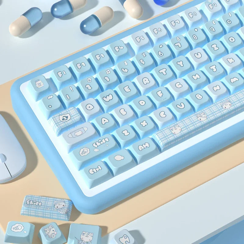 Keyboard Keycaps Cute Blue Key Caps MDA Key Caps Replacement for Mechanical Keyboard Accessories Decor for Office Home Work