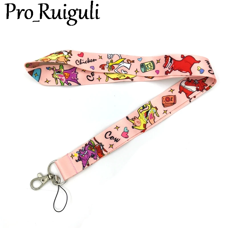 Pink Chicken and cows Key lanyard Car KeyChain ID Card Pass Gym Mobile Phone Badge Kids Key Ring Holder Jewelry Decorations