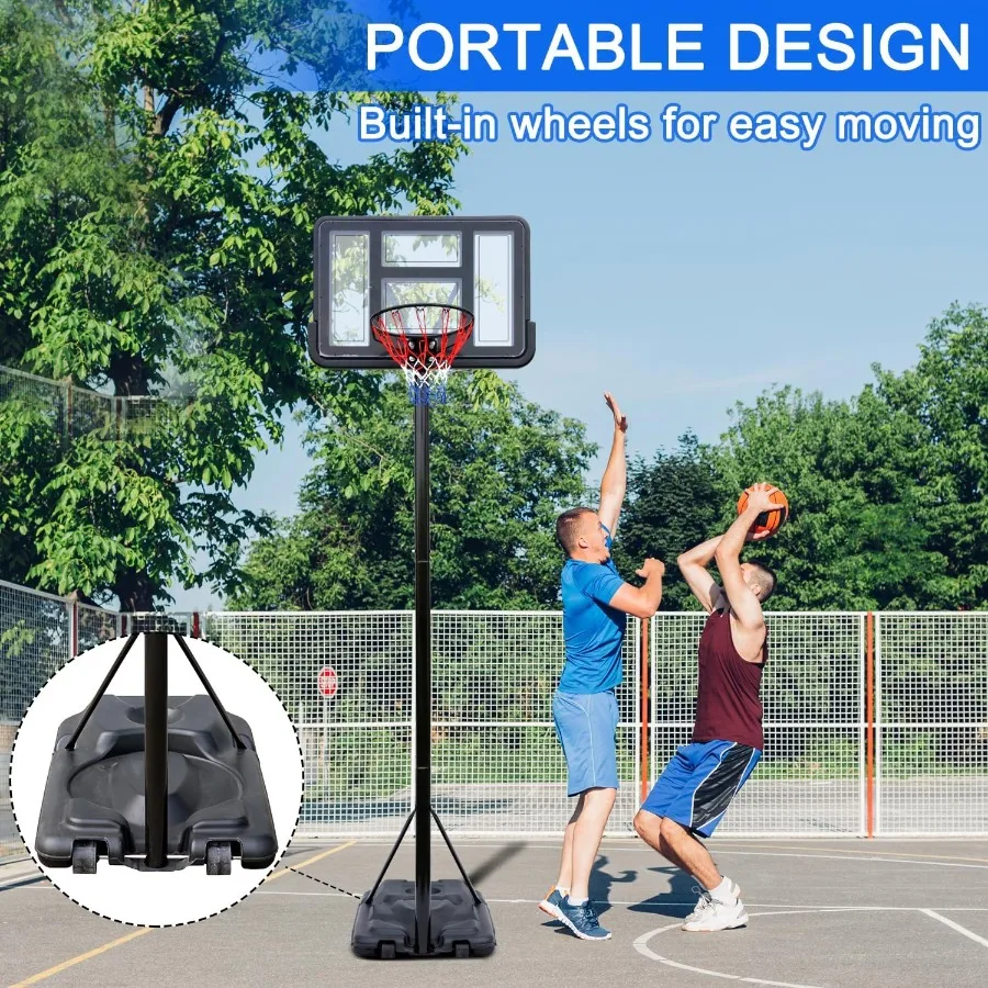 Outdoor Adjustable Portable Basketball Hoop Goal System for Backyard Driveway and Indoor Use with Durable Design and Easy Assem