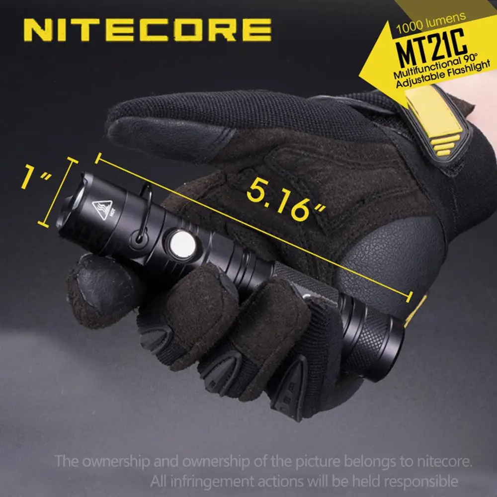 NITECORE MT21C Handheld Tactical Flashlight XP-L HD V6 max 1000 Lumen 90 degree adjustable Outdoor Sports torch rescue light