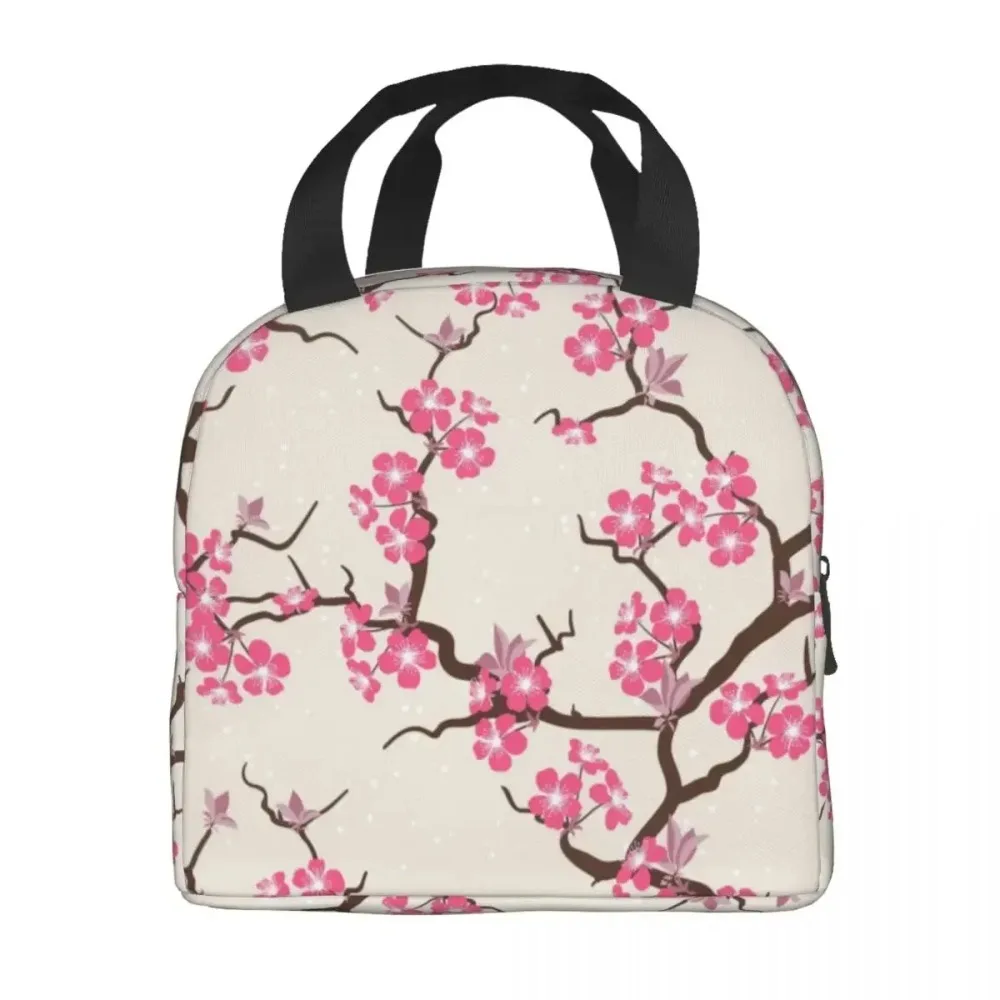 2024New Japanese Sakura Flowers Insulated Lunch Bag For Cherry Blossom Floral Cooler Thermal Lunch Box Beach Camping Travel