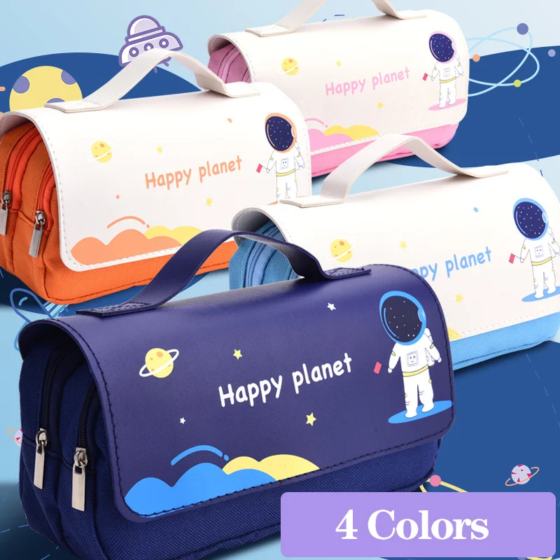 

Kawaii Astronaut Pencil Case 3 Layers Large Capacity Pouch Waterproof Washable Leather Pen Box School Office Supplies Stationery