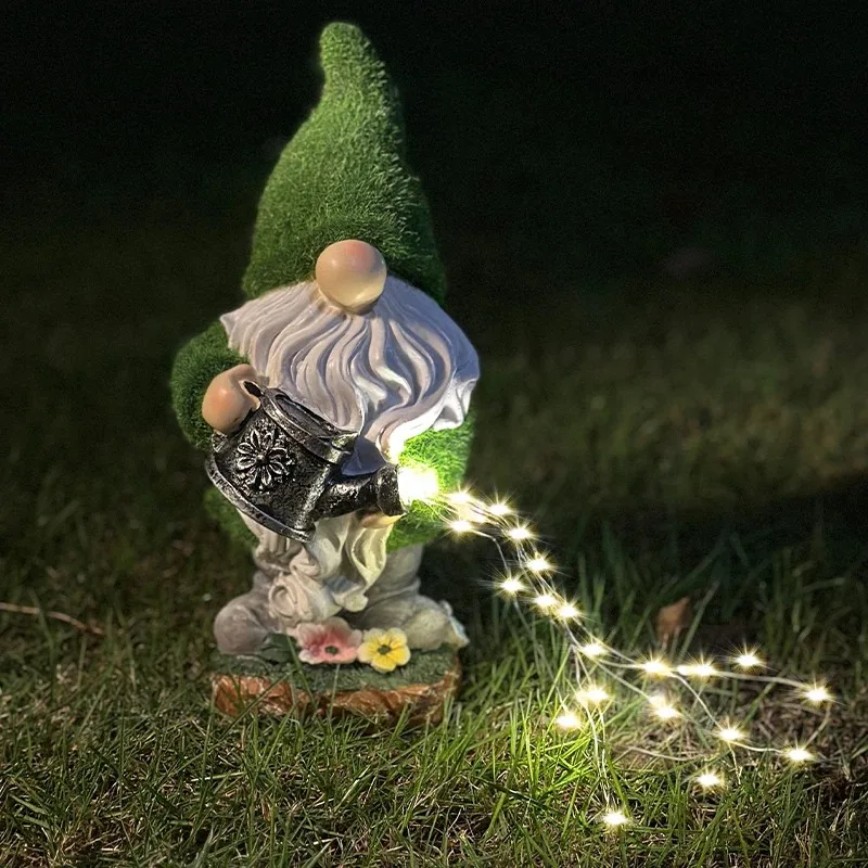 Solar Garden Gnome Watering Can Statue Light Whimsical Garden Statue Decor For Outdoor Courtyard Garden Lawn Landscape Decor