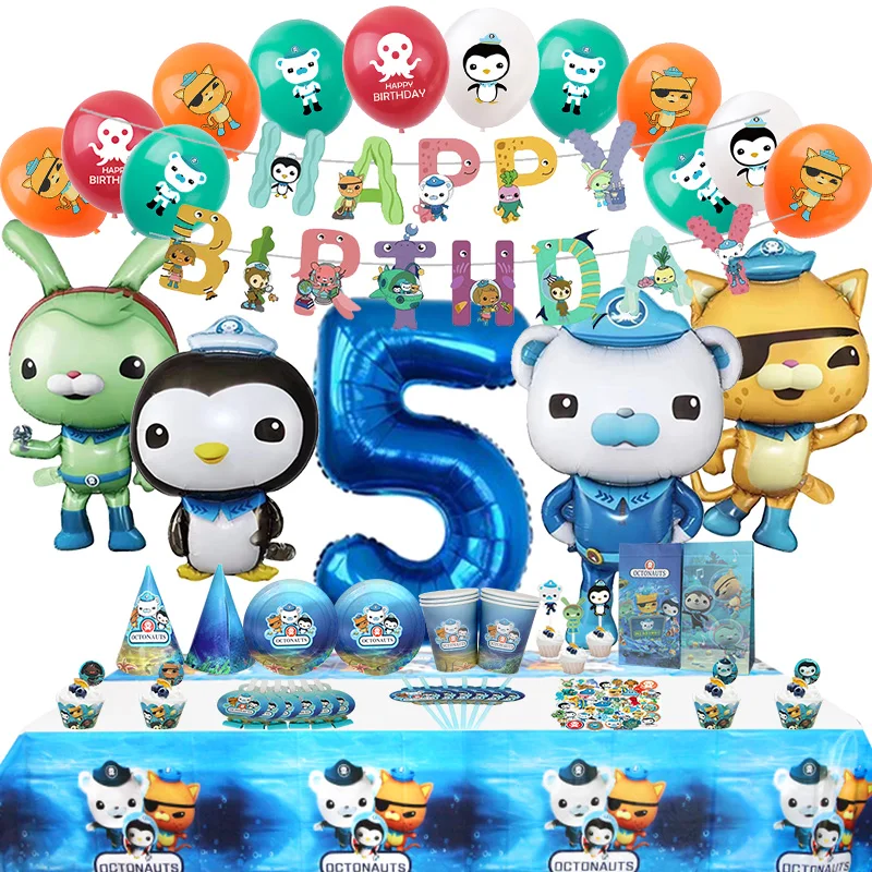Octonauts Geburtstagsparty-Dekoration, Aluminiumfolienballon, Latex, Kinder-Eventzubehör, Einweggeschirr, Banner, Hintergrund, Geschenk