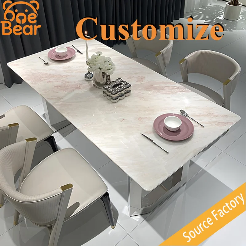 Light Luxury Marble Dining Table, Exquisite Craftsmanship Dining Table for Villa and High-end Interior