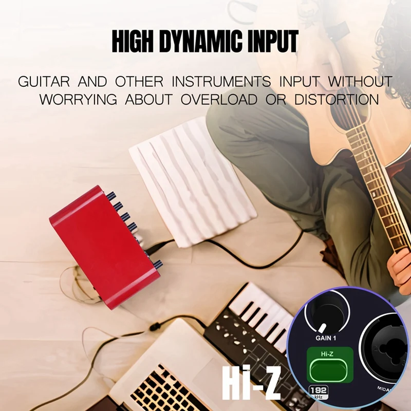 Professional 24Bit 192Khz Audio Interface 2 Input Sound Card For Electric Guitar External Studio PC Recording Tuner