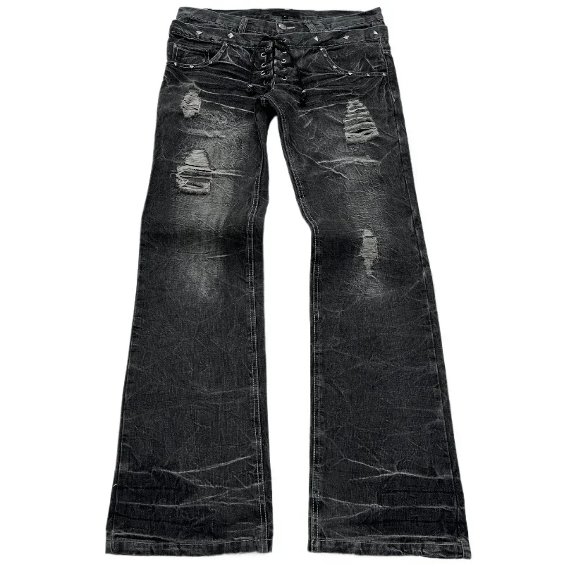 Fashionable High Street Double Waisted Lace Up Micro Flared Women Jeans Y2K Retro Harajuku Washed Design for Men and Women Jeans
