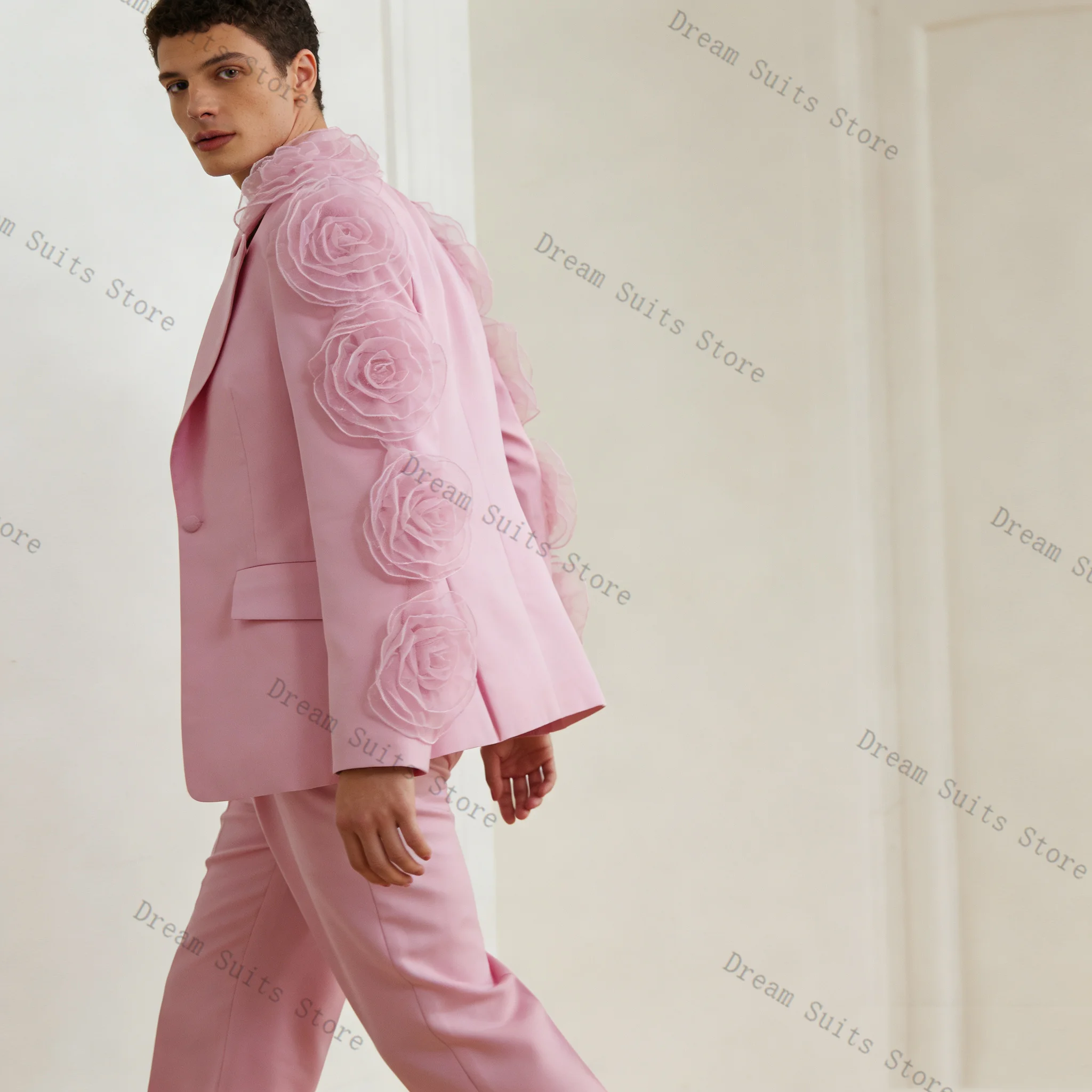 

Designer Pink Men Suit Set 2 Pcs Blazer+Pants Trousers Customized Spring Cotton Formal Office Jacket Wedding Tuxedos Prom Coat