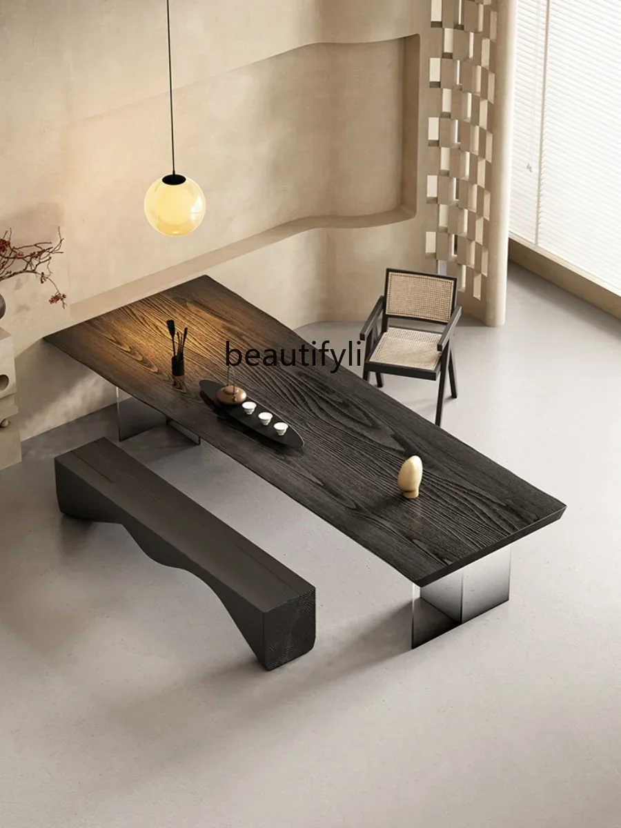 182Q Solid Wood Tea Table Black Dining Table Acrylic Gradient Desk Tea  Conference Table Workbench