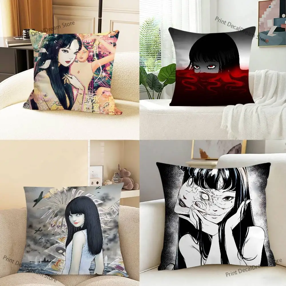Japan Manga J-Junji Ito Tomie Printed Pillow Cover Cushion Case Simple Sofa Pillow Case No Pillow Core