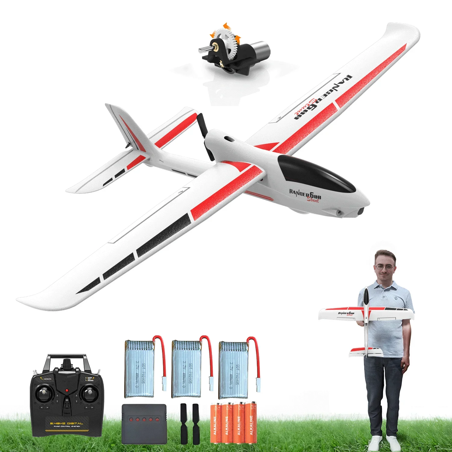 VOLANTEXRC RC Planes for Adults, 4-CH Remote Control Airplane Glider with 3 Flight Modes, One-Key Stunts, 23.6*18.1 Inches, White