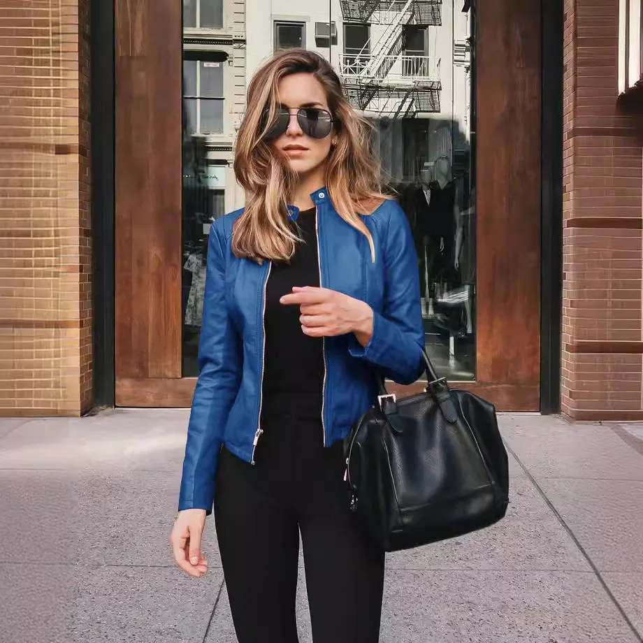 Women's Spring Autumn Stylish PU Leather Jacket Biker Moto Style Streetwear Casual Zipper Coat Outerwear