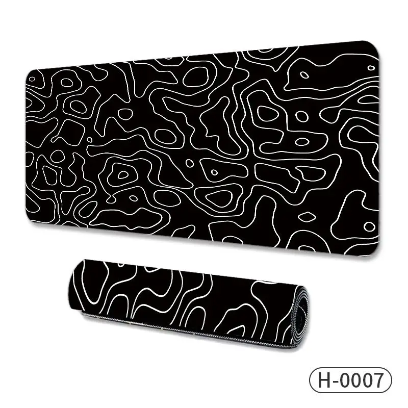 VIKAMA Black White Topographic Desk Mat Non Slip Waterproof Gaming Mouse Pad Abstract Table Protector Student Office Home