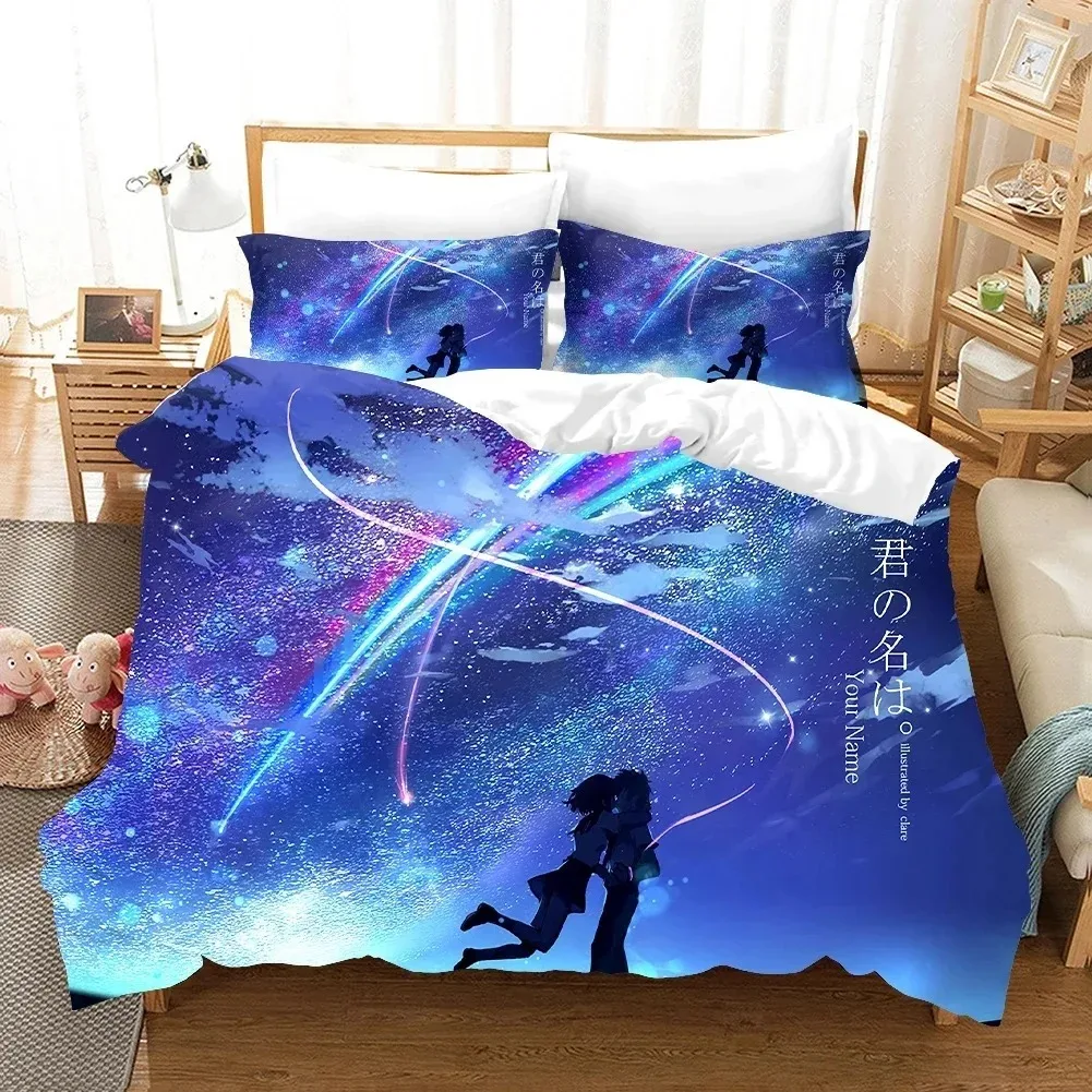 

Your Name Luxury Bedding Set Japan Anime Cartoon Duvet Cover Set Comforter Bedspread Linen Twin Single Size Printed Home Textile