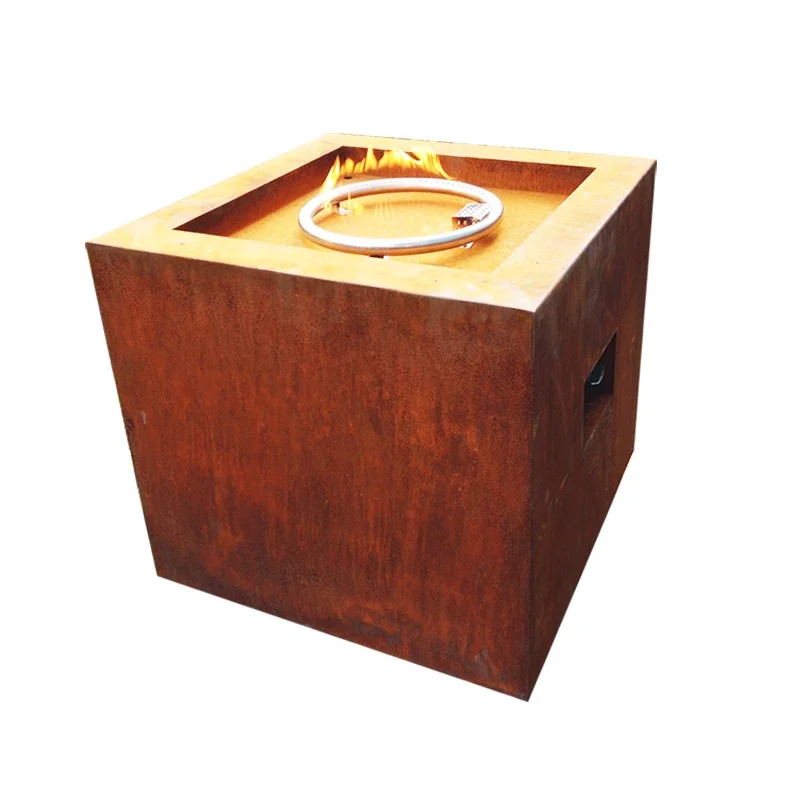 

Китайские производители предлагают стальные квадратные и круглые газовые и дровяные очаги для улицы.