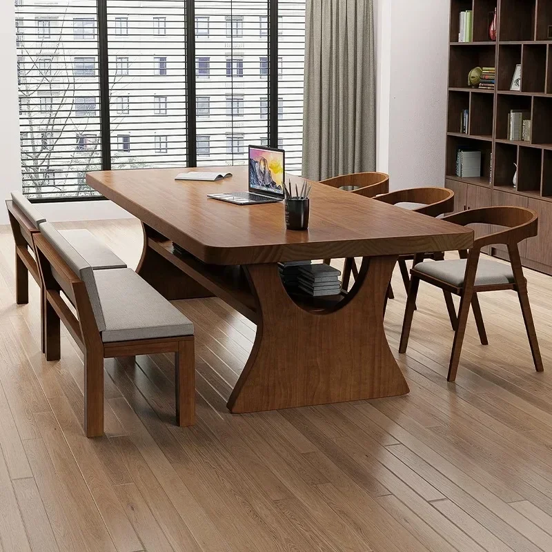Nordic solid wood desk complete set of double-layer desk and chair living room long learning to living room computer