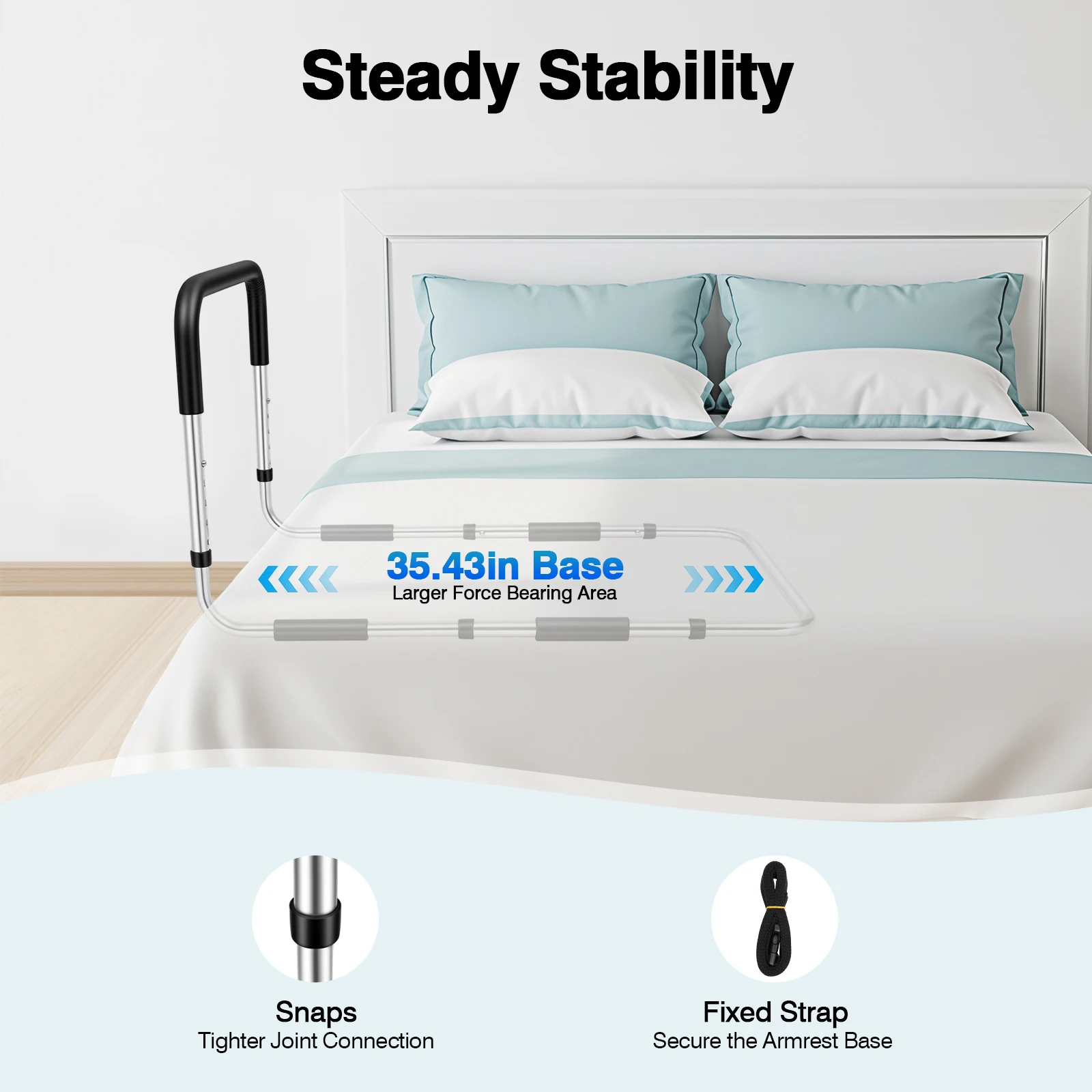 سكة أمان بجانب السرير بارتفاع قابل للتعديل، شريط مساعدة لكبار السن بسعة 300 رطل لمنع السقوط للعناية المنزلية والانتعاش