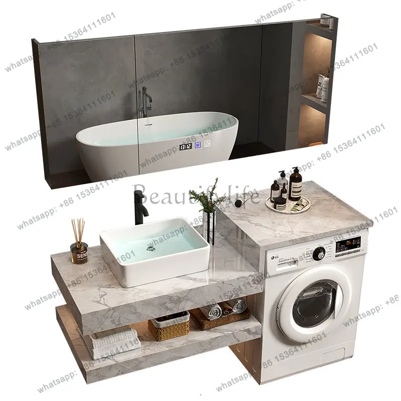 Customized Nordic light luxury glossy slate drum washing machine bathroom cabinet combination