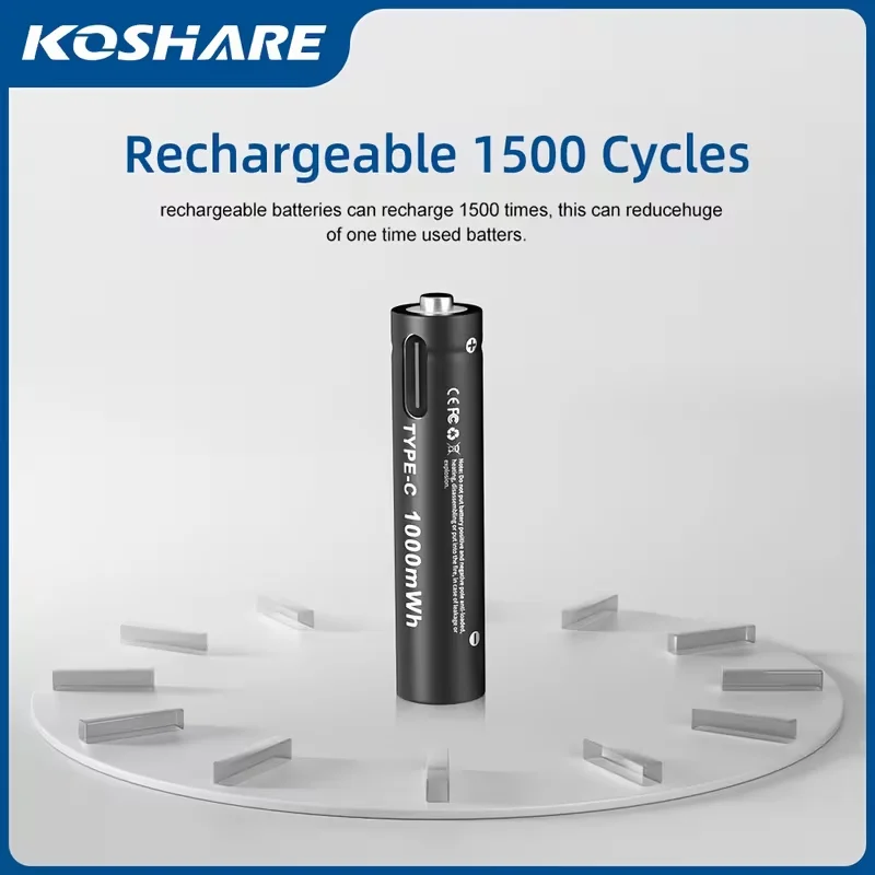 KOSHARE AAA 1.5V Li-ion Rechargeable Batteries1000mWh Type-C Lithium AAA Battery For remote control mouse Electric +Type-C Cable