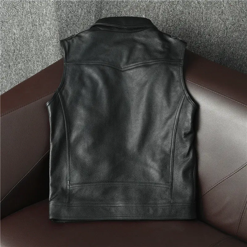 First layer cowhide leather locomotive slim-fit short vest