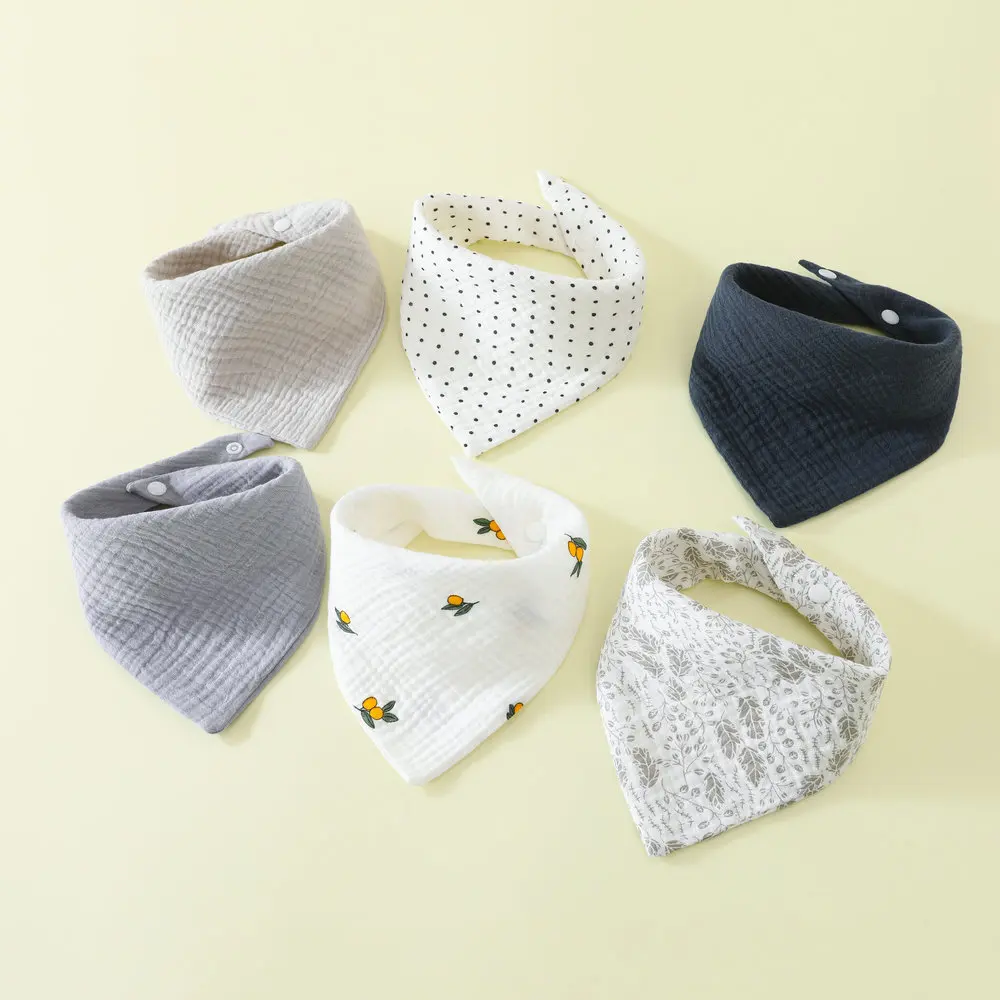 6pcsPack Adjustable Infant Muslin Bibs for Drooling and Feeding, Soft Cotton Baby Burp Cloths with Snap Closure