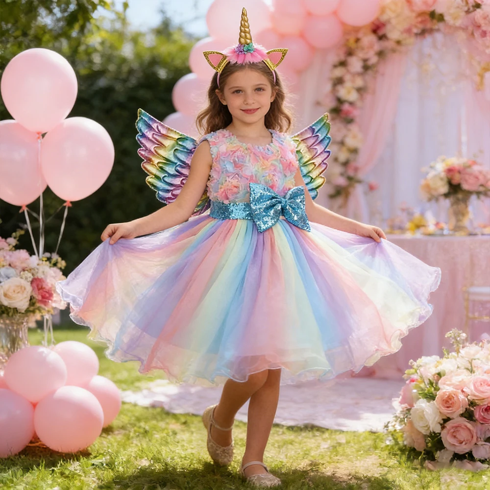 

Платье для маленьких девочек, свадебное платье принцессы с цветочным узором для девочек, костюмы для косплея единорога для девочек, детская карнавальная вечерние юбка-торт, платье-пачка для девочек