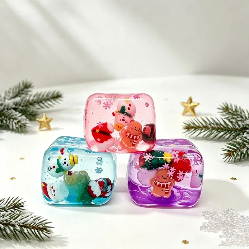 /Christmas Ice Cube Squishy Maltose Texture Stress Relief Santa Design Halloween & Holiday Decor Soft Squishy For Anxiety Relief