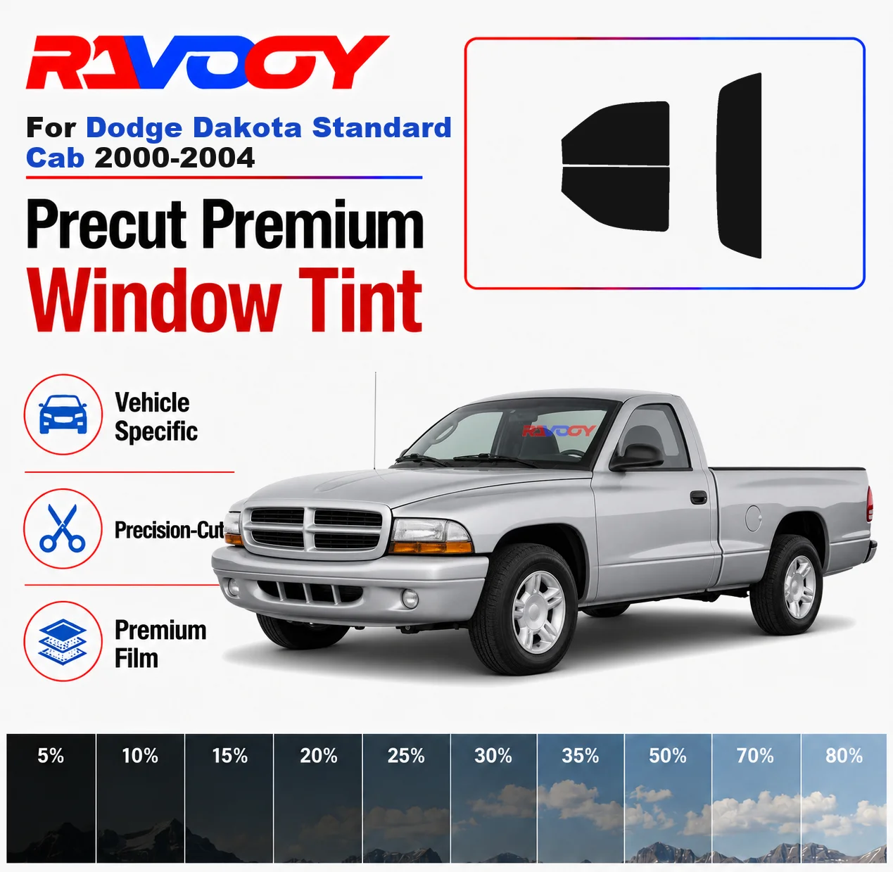Premium Precut Window Tint Kit Front Rear Windows Rear Windshield For Dodge Dakota Standard Cab 2000-2004 Nano Ceramic Film