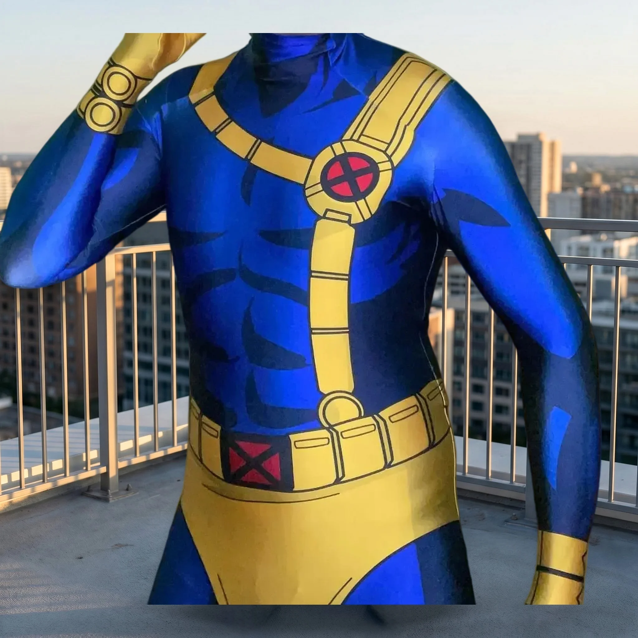 

Halloween Male X-Men 97 Cyclops Superhero Cosplay Costume Adult Full Zentai Bodysuit Party Wear No Mask