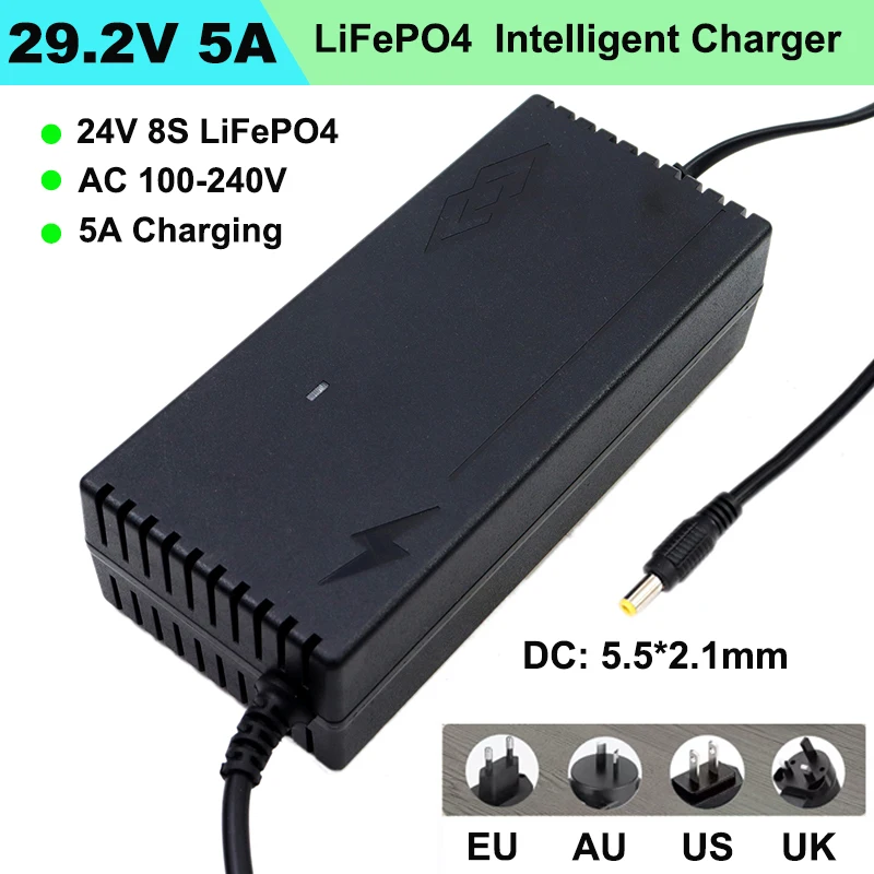 29.2V 5A LiFePO4 charger is used for 24V 8S Lithium iron phosphate Battery pack AC100-240V 50/60Hz Intelligent 5A Fast charging