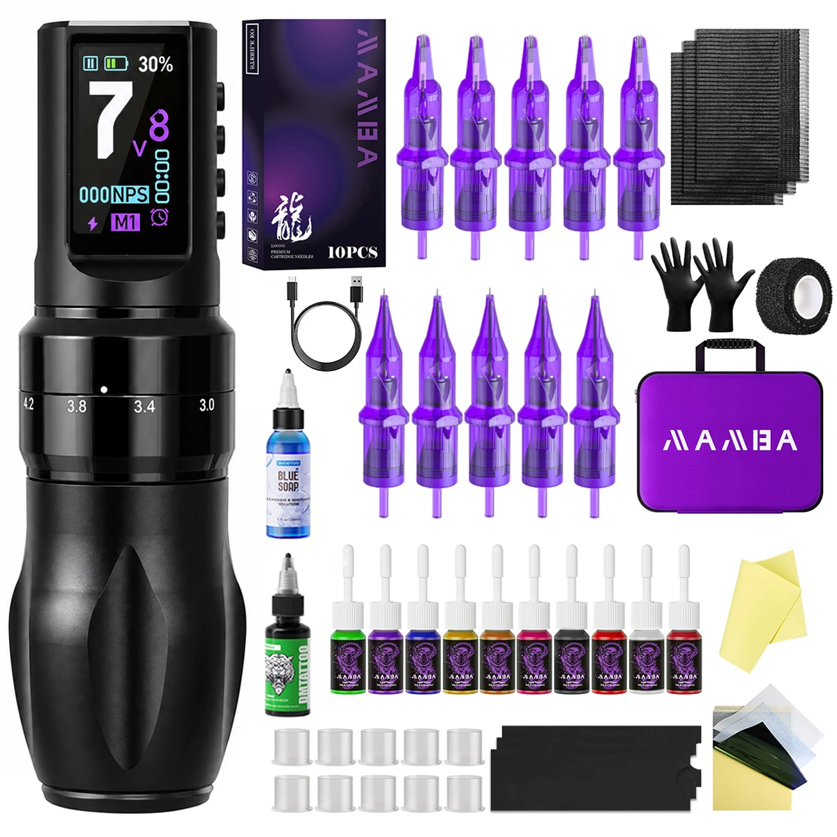

MAMBA M1/M2 Tattoo Kit Wireless Adjustable Stroke Tattoo Machine Coreless Brushless Motor TattooPen Set With LOONG Tattoo Needle