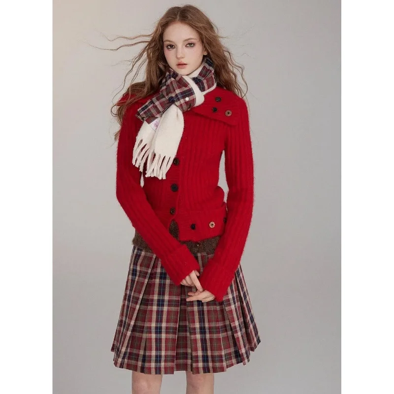 Women Polo Collar Button Decor Ribbed Knit Cardigan Slim Cropped Fall Winter Commuter Knit Jacket