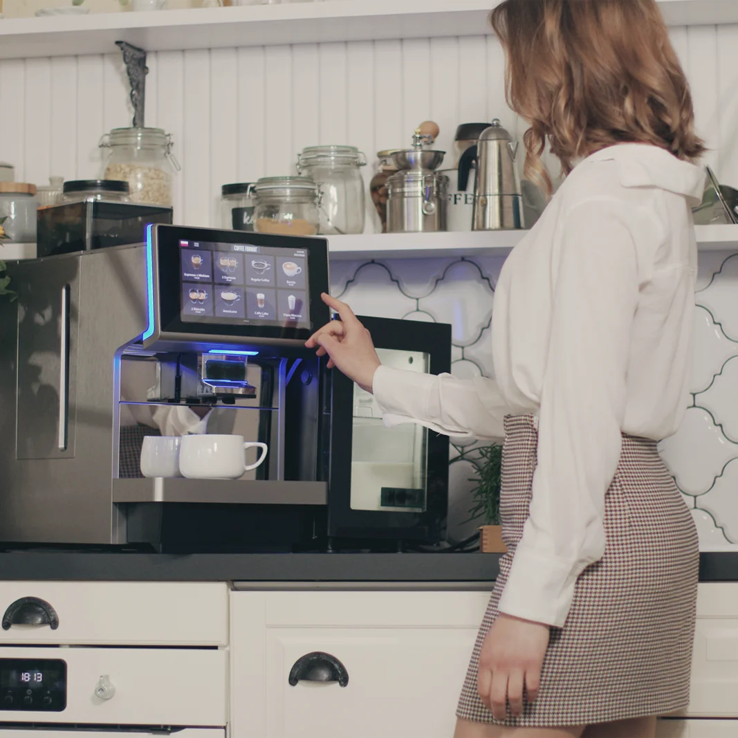 Professional Electric Outdoor Automatic Espresso Coffee Machine Milk Refrigerator Built-In Grinder Stainless Steel 9 Bar