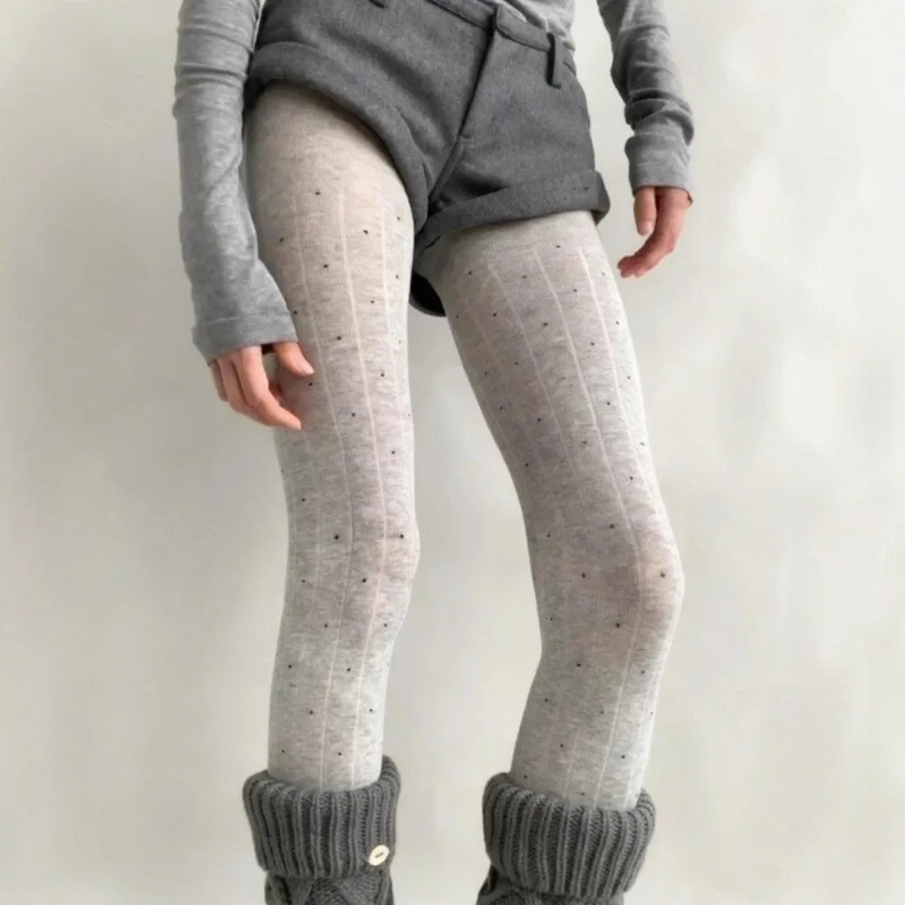 Essential Strumpfhose mit Polka-Dot-Muster, gerippte Textur, Baumwollmaterial, oberschenkelhohe Strümpfe, modische, bequeme Leggings – Detail 17