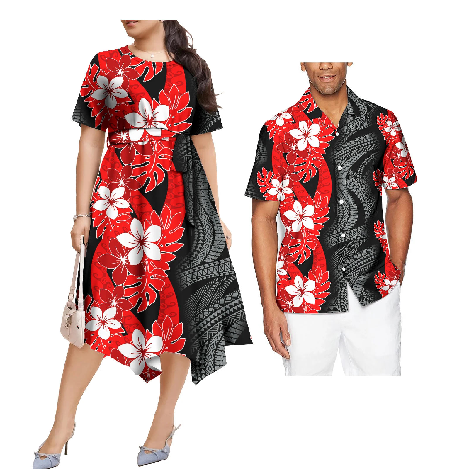 Best Price Polynesian Tonga Tribal Women Elegant Island Dress Matching Plus Size Mens Shirts Couple Clothes
