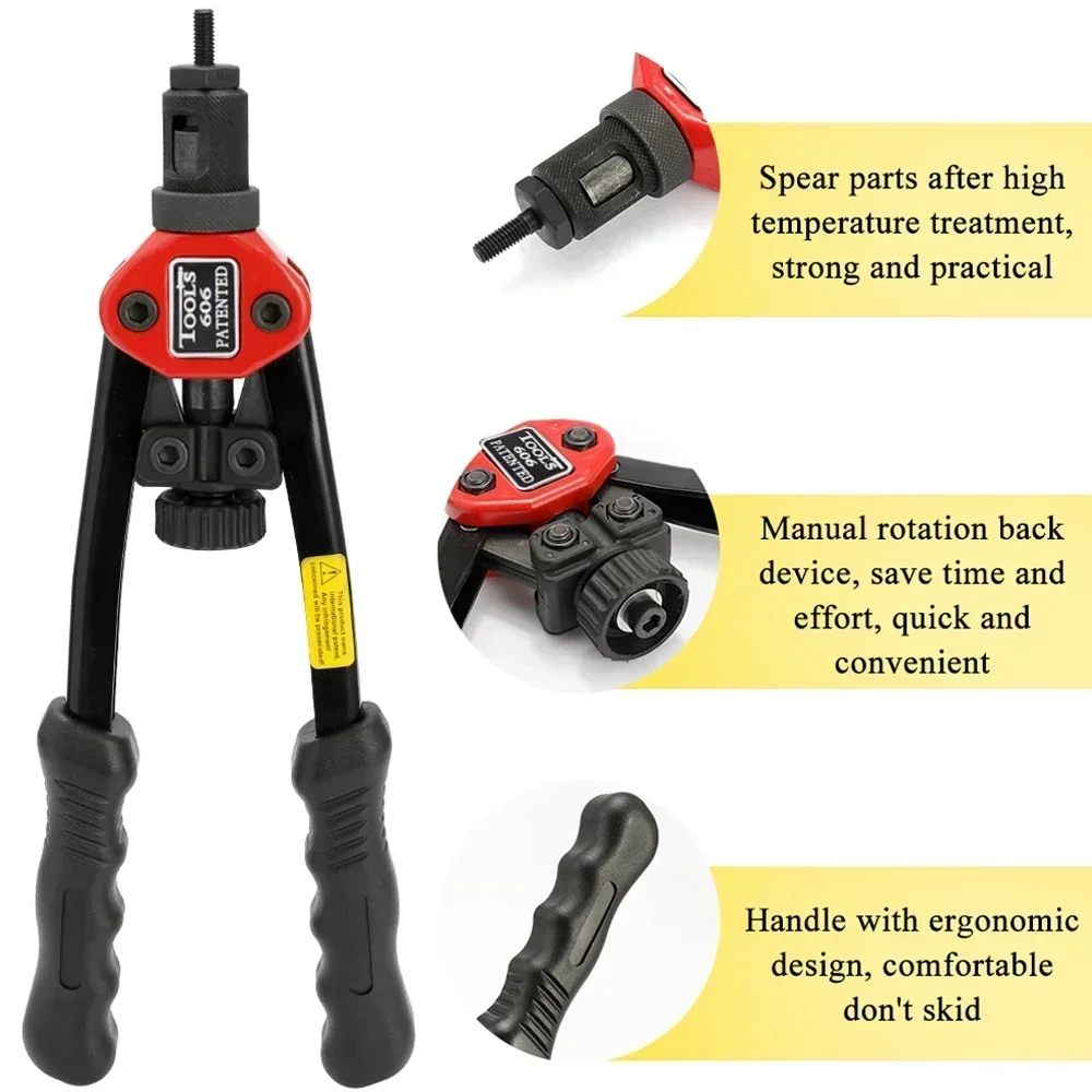 Remaches de inserción de tuercas de doble pistola, máquina roscada, remachadora de mano con herramientas, Manual, ahorro de trabajo, 12 pulgadas